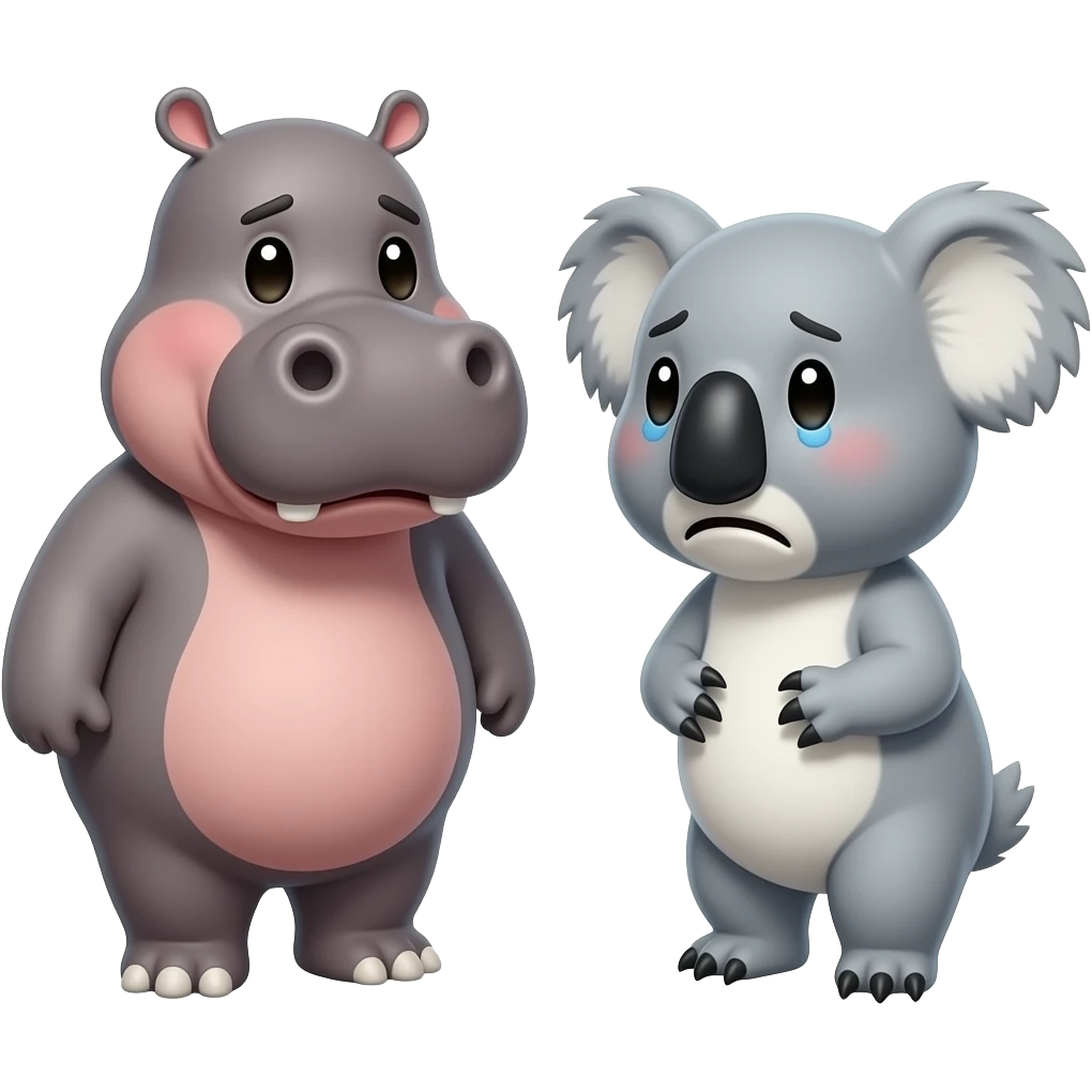 Hippo and koala are arguing and sad emoji