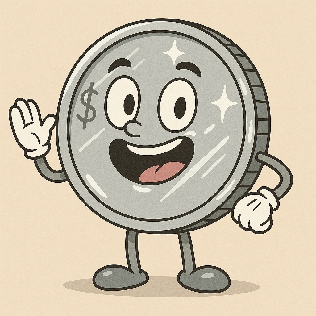 a silver coin, stylized, cartoon style, shiny, simple background emoji