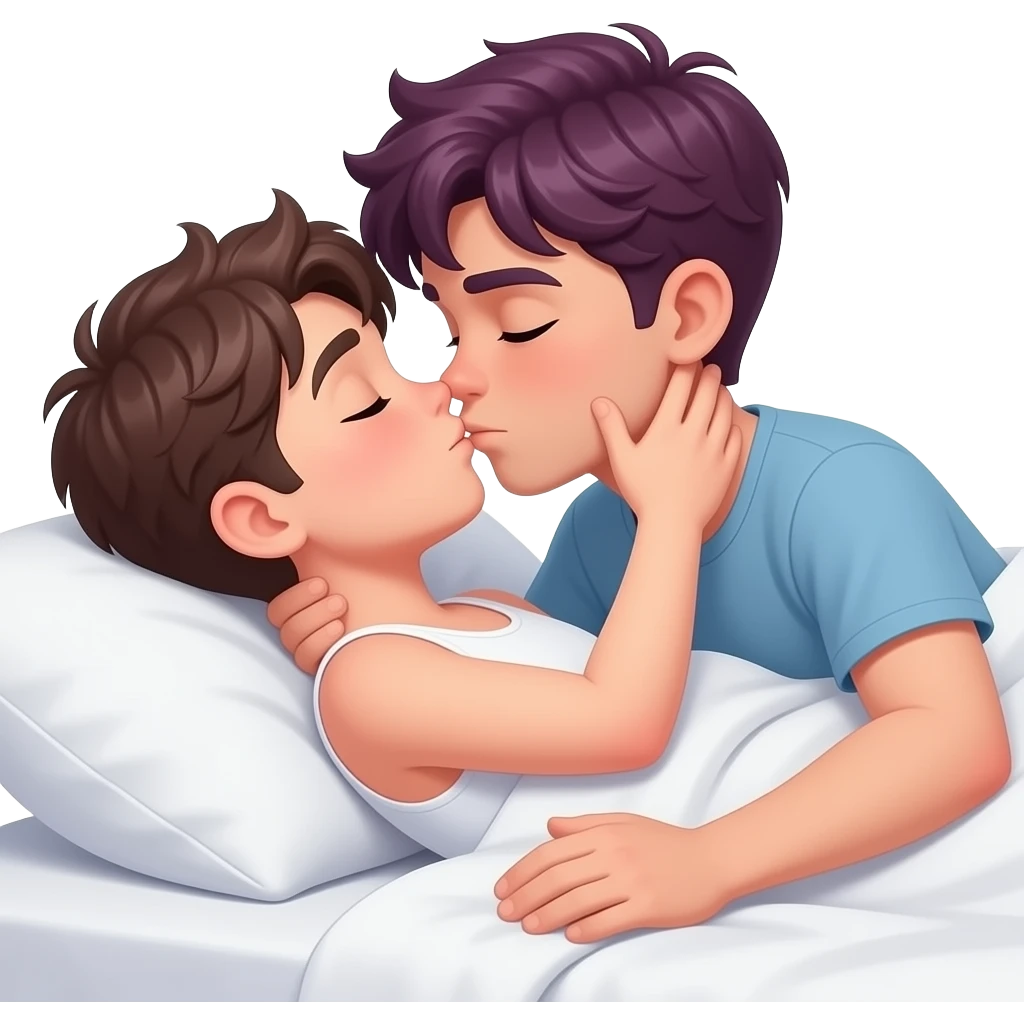 que el chico sea blanco y pelo morocho besandose haciendo el amor cogiendo muy fuerte en la cama emoji