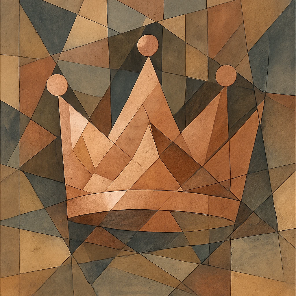 rose gold crown, metallic, soft pink, minimal background, cubist abstraction style emoji