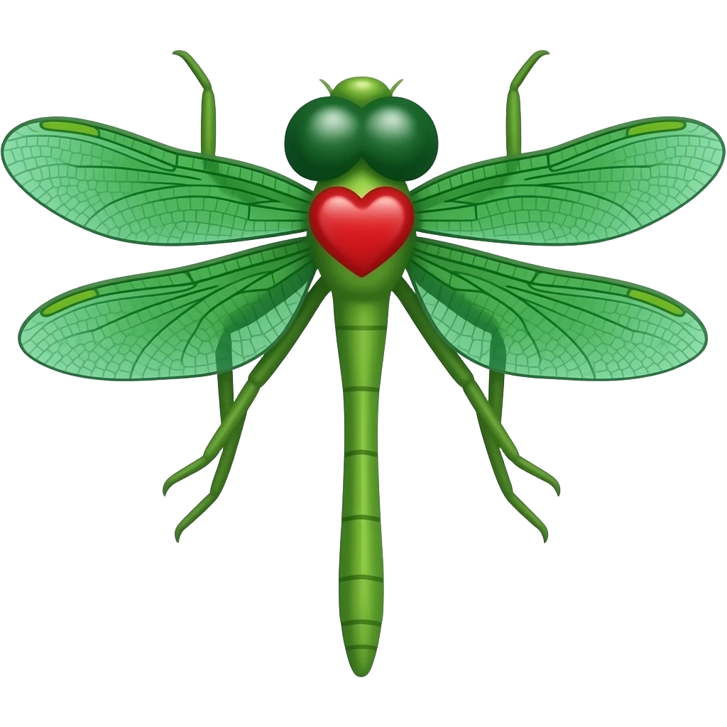 Quiero una libélula verde con un corazón rojo emoji