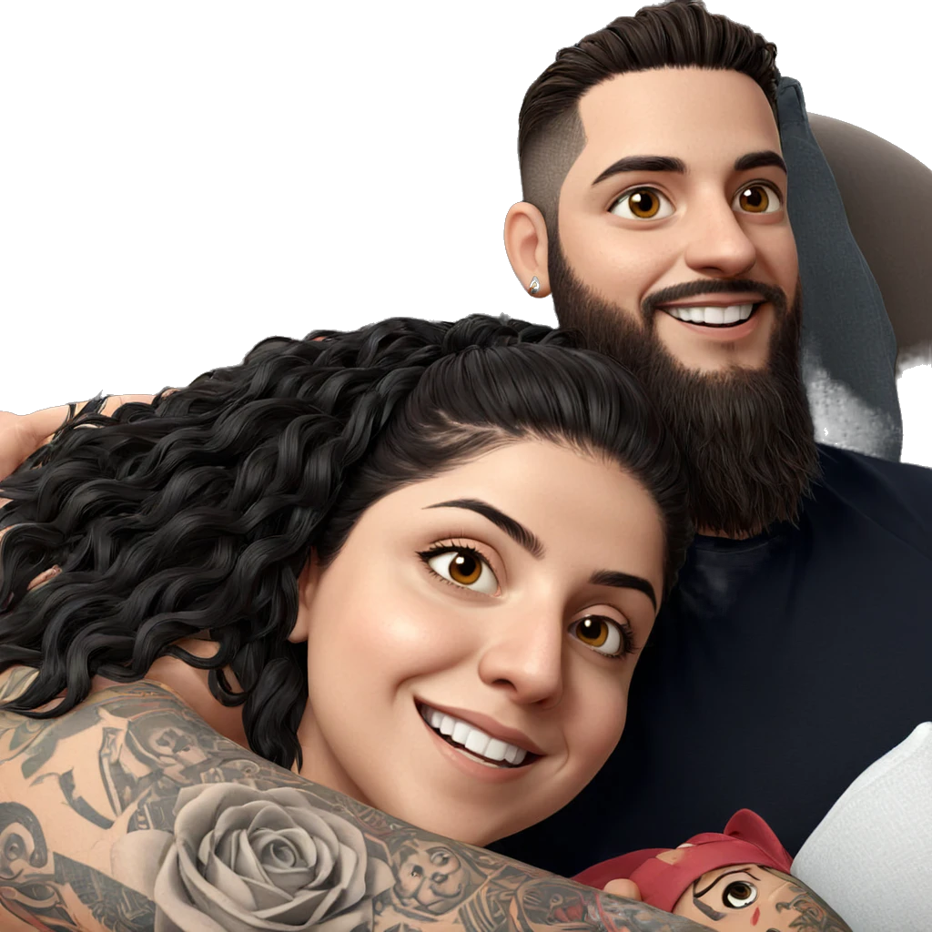 smiling couple with tattoos emoji