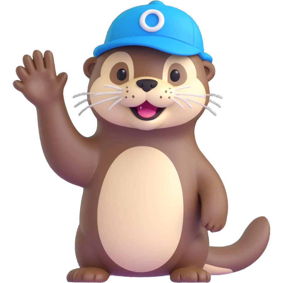 An otter with a blue hat on waving hi emoji