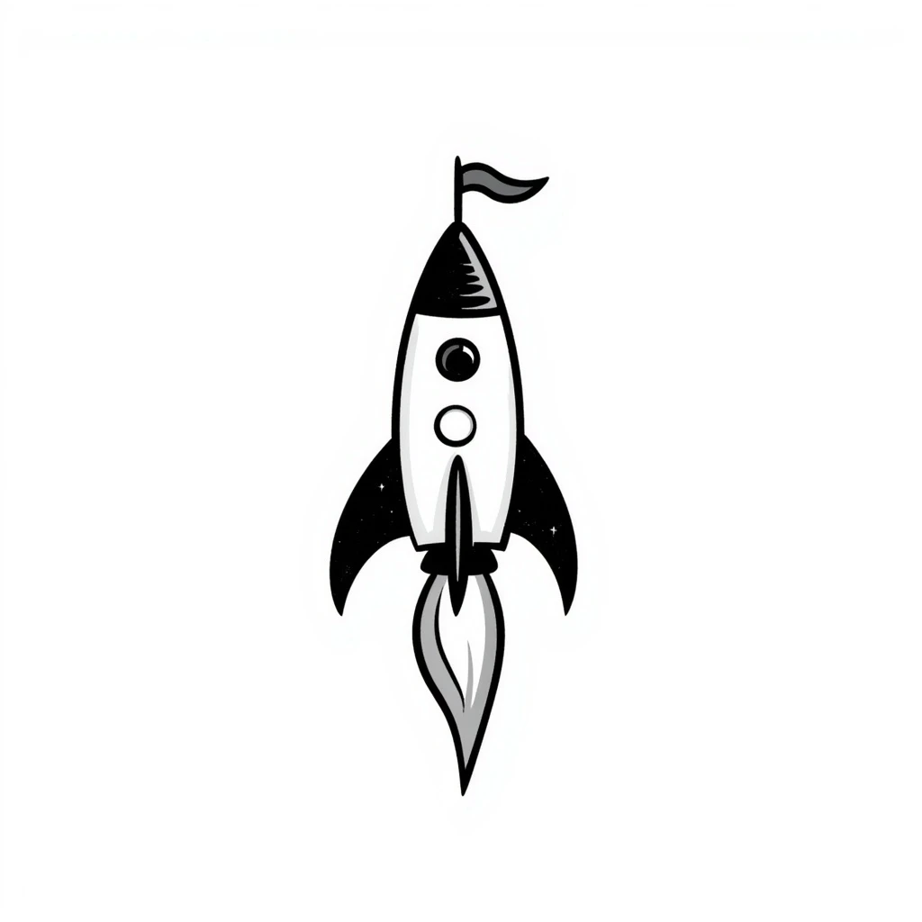 hand-drawn doodle of a rocket ship emoji