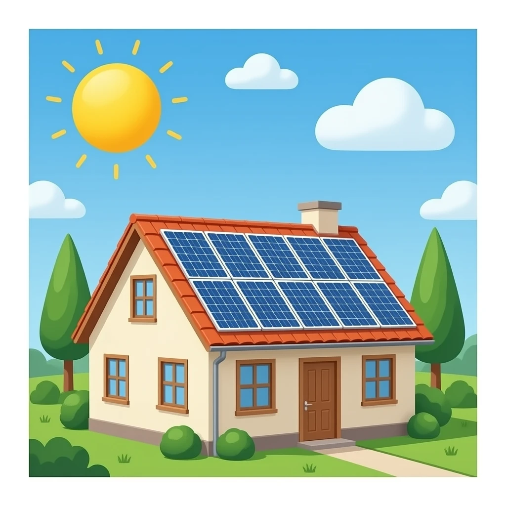 Solar panel installed at roof top of a house make as a emoji emoji