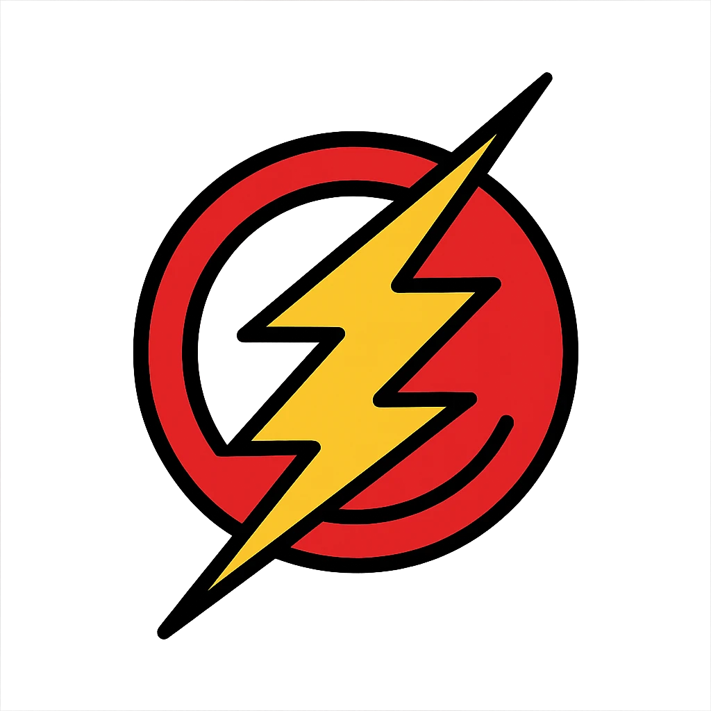 Flash superhero logo, red color scheme, sharp and modern look, transparent background emoji