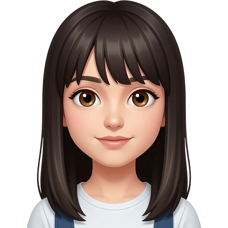 chica pelo moreno muy  oscuro largo y liso  y ojos marrones emoji