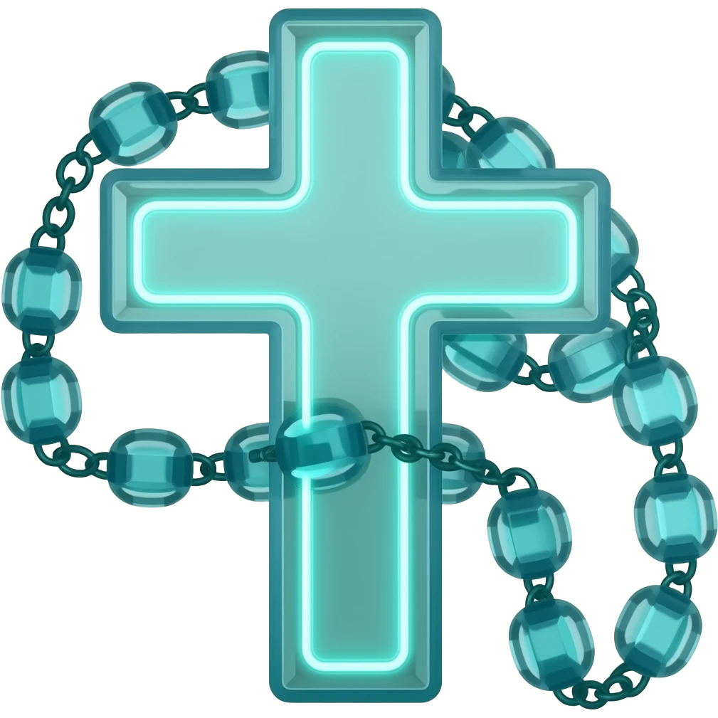cruz sagrada verde água vidro neon com rosário verde água vidro neon emoji