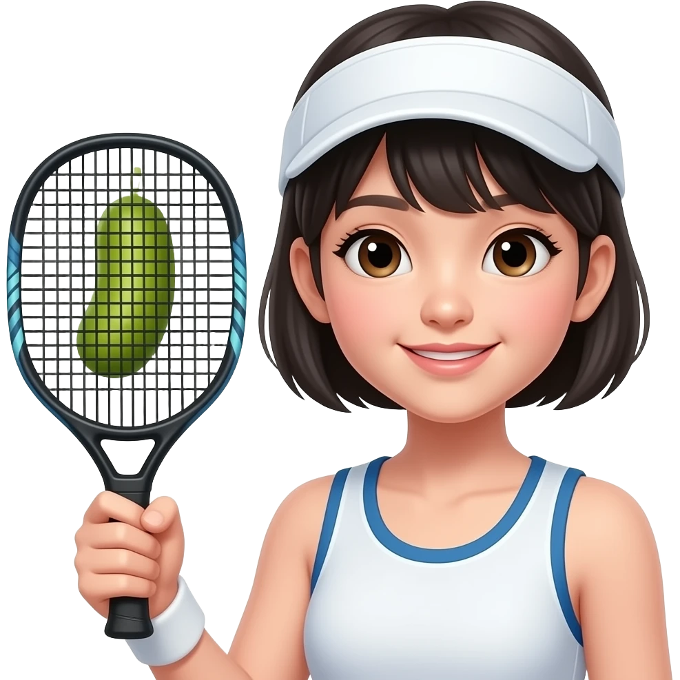 short haired east asian girl wearing sun visor and holding pickleball paddle emoji