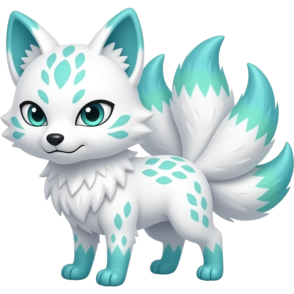 White with patterns blue green ombre tips and paws kitsune nine tails pissed emoji