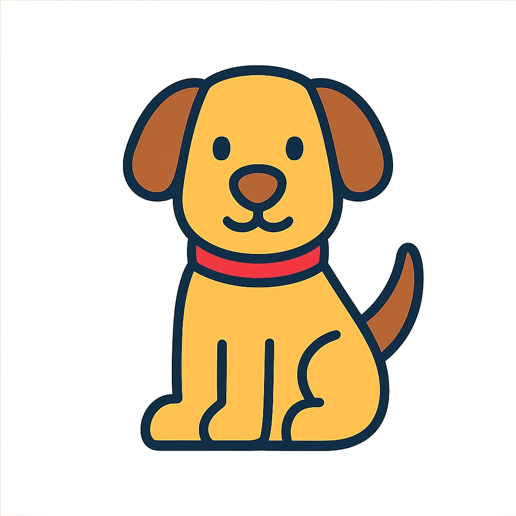dog icon, lineal color with black outlines, friendly and modern emoji