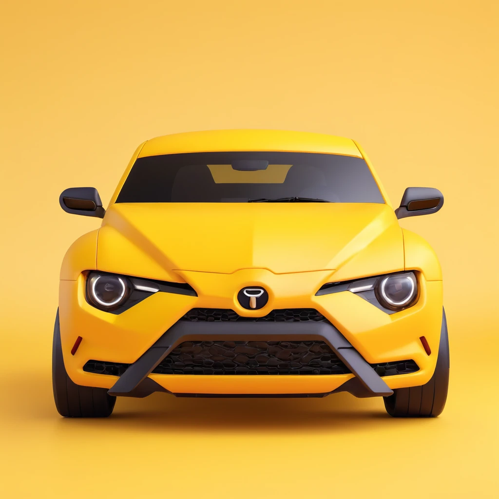 3D rendered emoji of a Transformers Bumblebee character's face, designed to resemble the front of a Toyota GR86, with the surface texture of a yuzu fruit, yellow background with a black border and rounded corners emoji