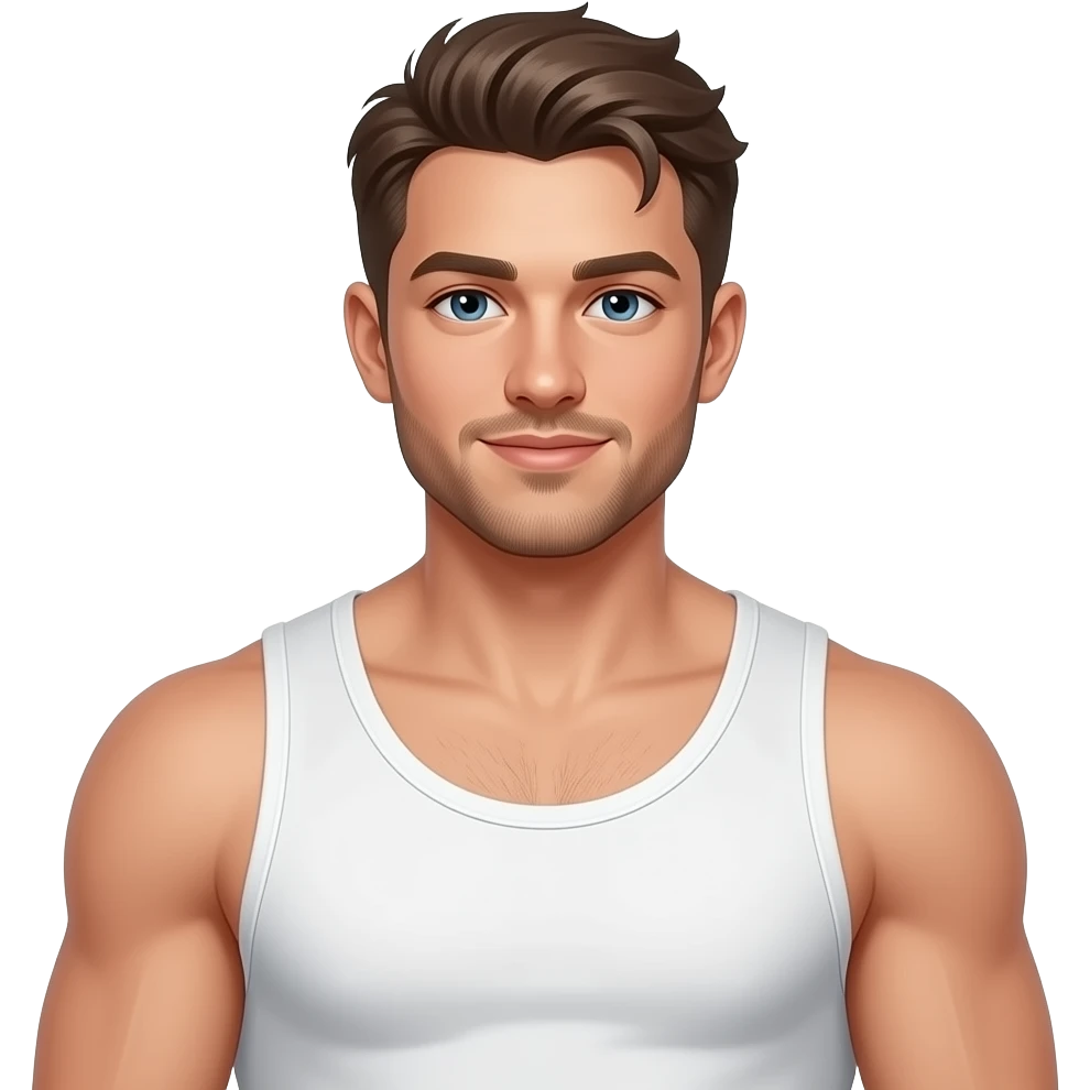 an icon of white man atrative psysique on cut. A little amount of muscle, but very lean. Body fat around 5%. Summer, holiday, hot style. emoji