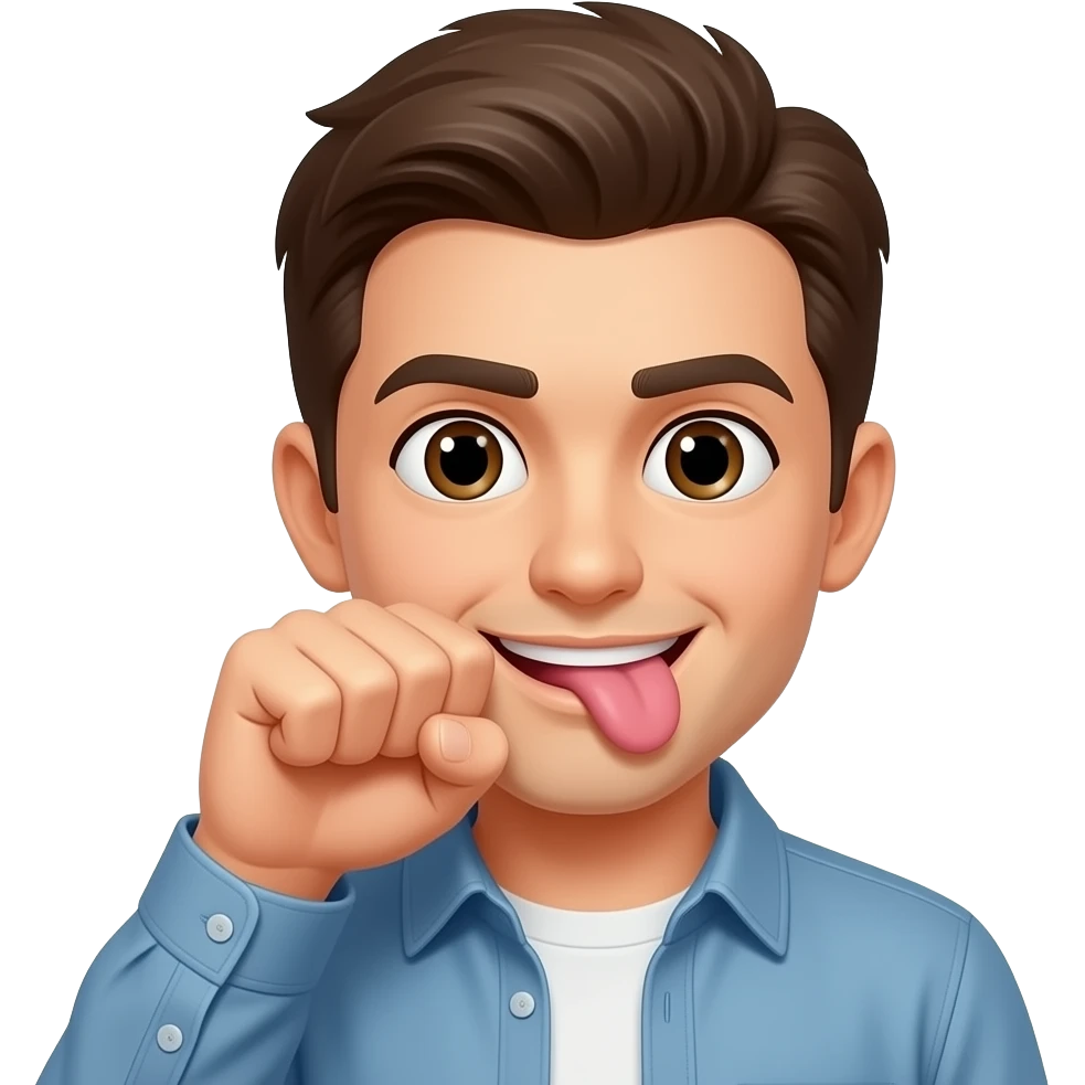 emoji with fist close to mouth and tongue poking cheek out emoji