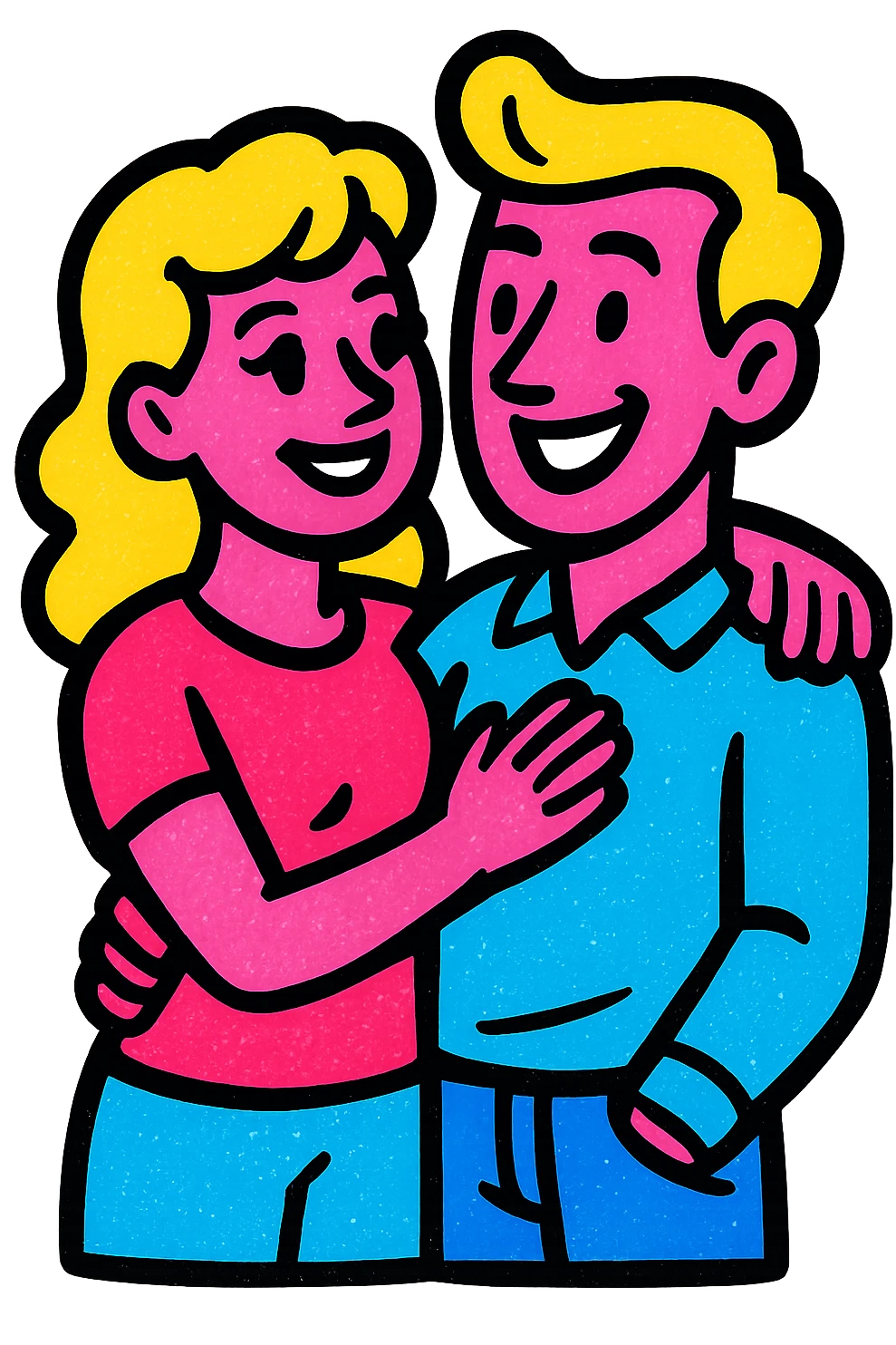 modern couple, two white people, male and female, vibrant pop art style emoji