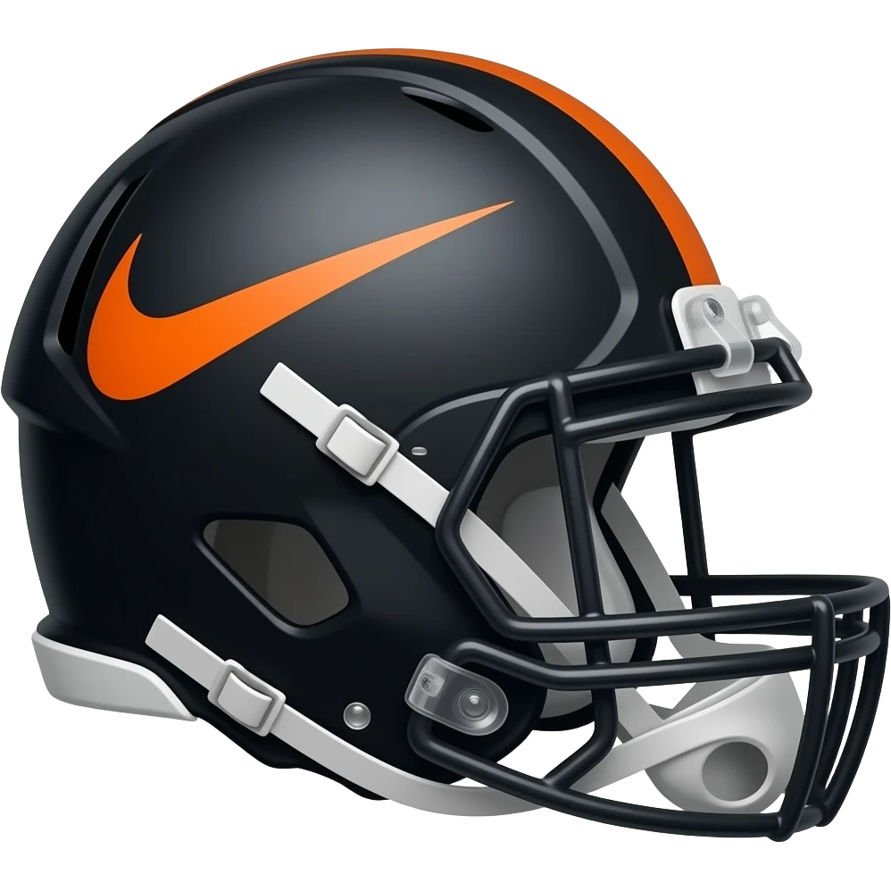 Nike football black helmet orange logo on side, other side emoji