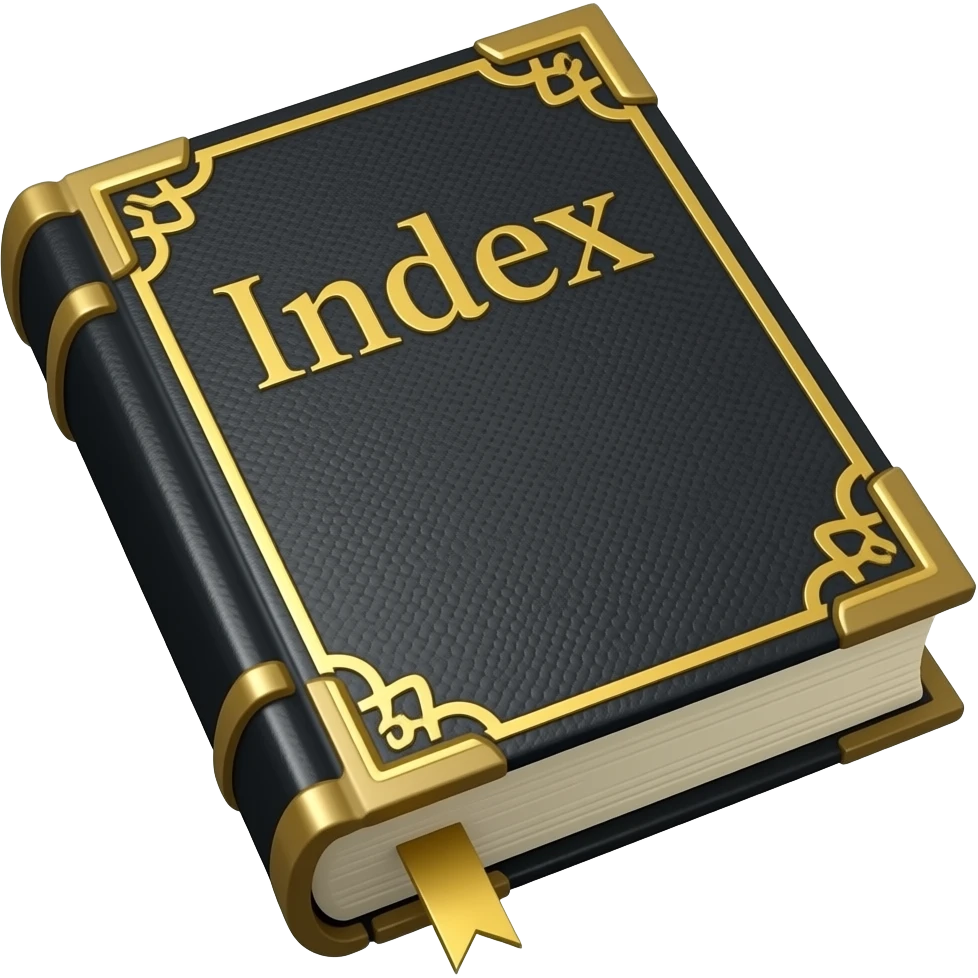 black book with gold accents, mystical feel, and 'Index' on it emoji