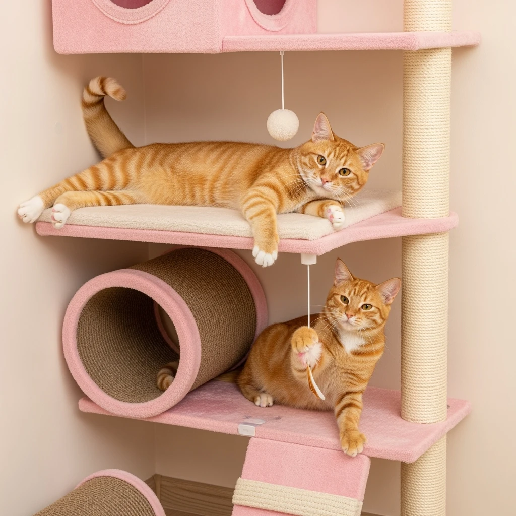 cats relaxing in a vertical playhouse emoji