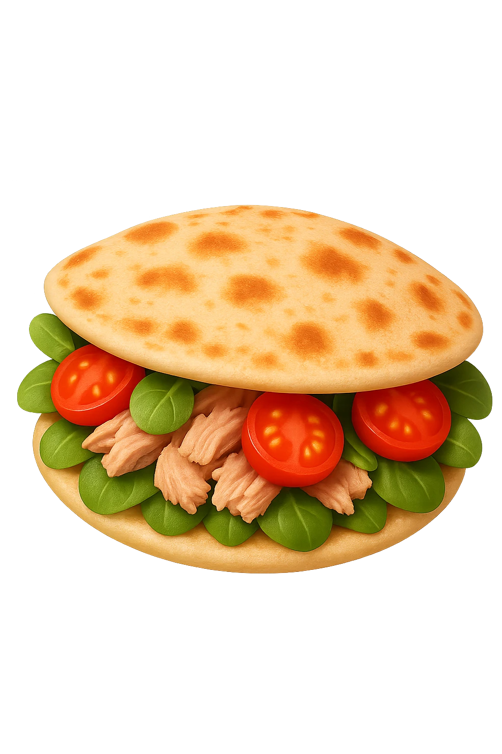 EMOJI STILE IPHONE DI Piadina (SG) con tonno, valeriana e pomodorini, iperrealistica 4k emoji