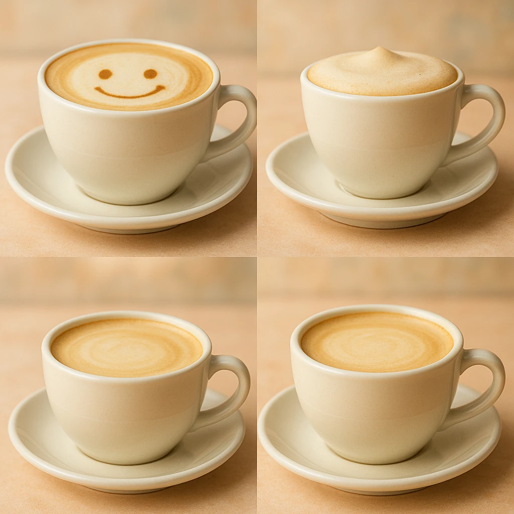 smiling vanilla latte, viewed from different angles emoji
