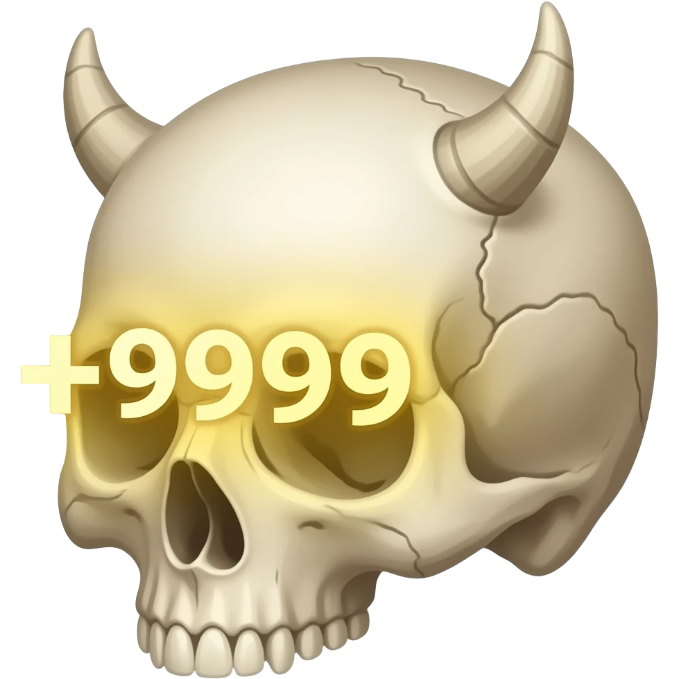 A skull with +9999 aura showing of his jawline withh horns emoji