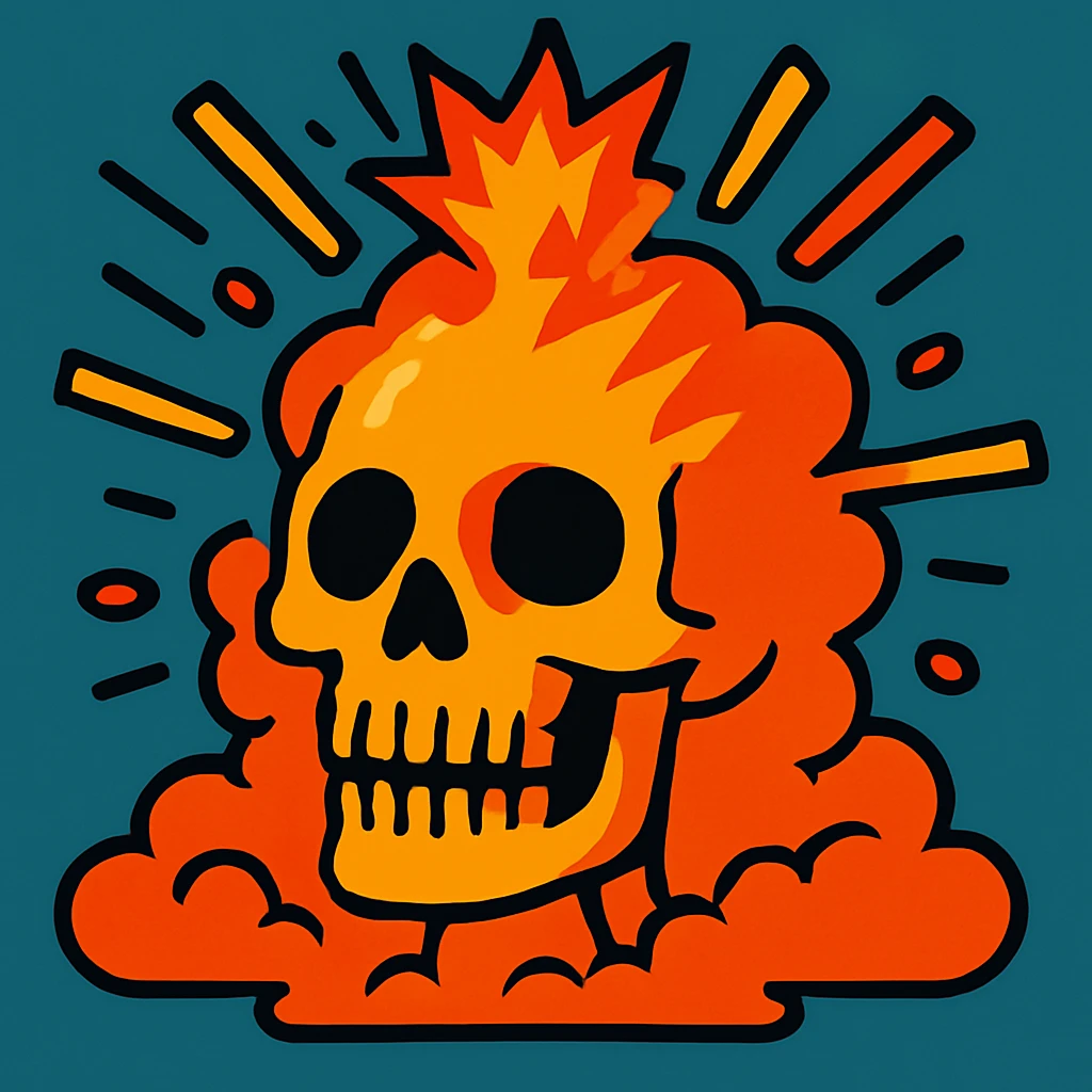 Make only the top of the skull's head explode, keep the rest of the skull intact, in vibrant toon style. emoji