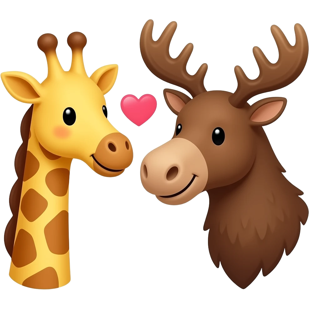 Einfacher Giraffenkopf und Elchkopf lächeln sich zu mit herzchen emoji