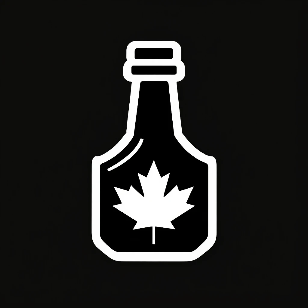 Simple 2D logo of a maple syrup bottle, flat design, bold black outline emoji