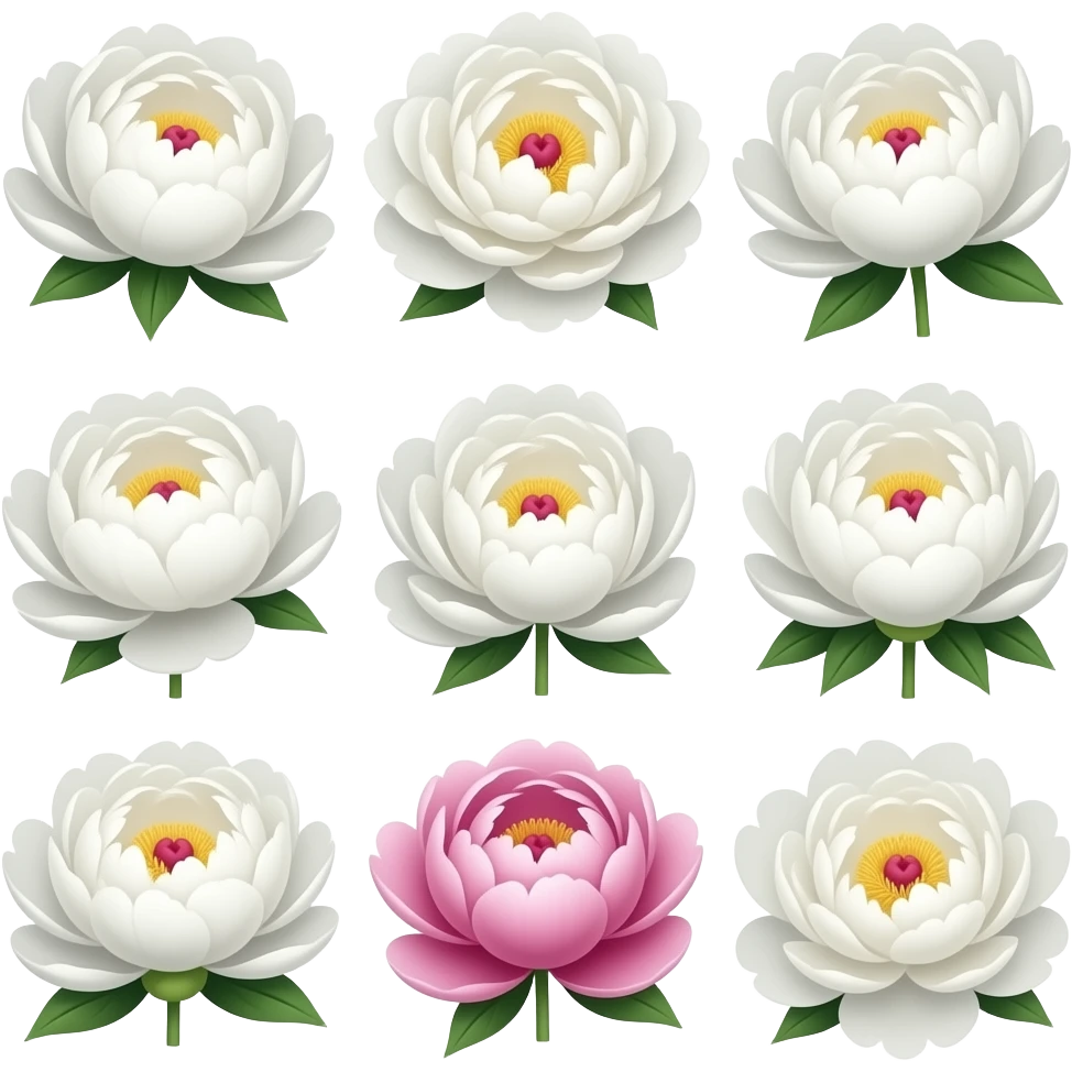 i want a collection of white peonies with akiss underneath emoji