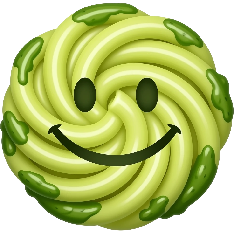 Spaghetti with basil pesto with a smile on his face emoji