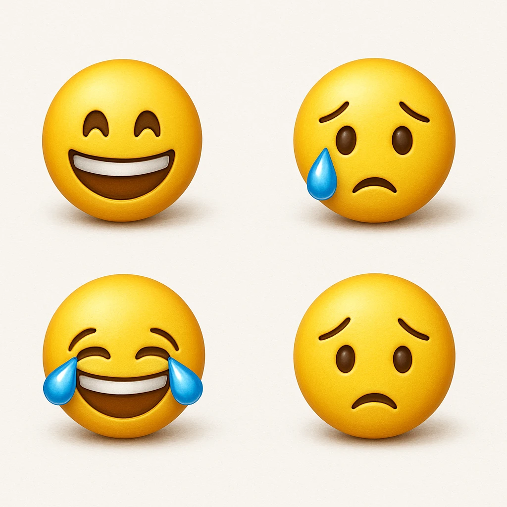 make four emojis on white background with good amount of shadow  emoji