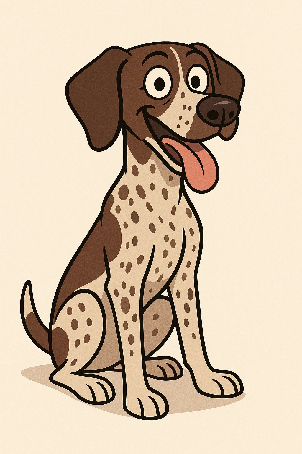 cartoon style german shorthaired pointer dog, sitting, tongue out, playful emoji