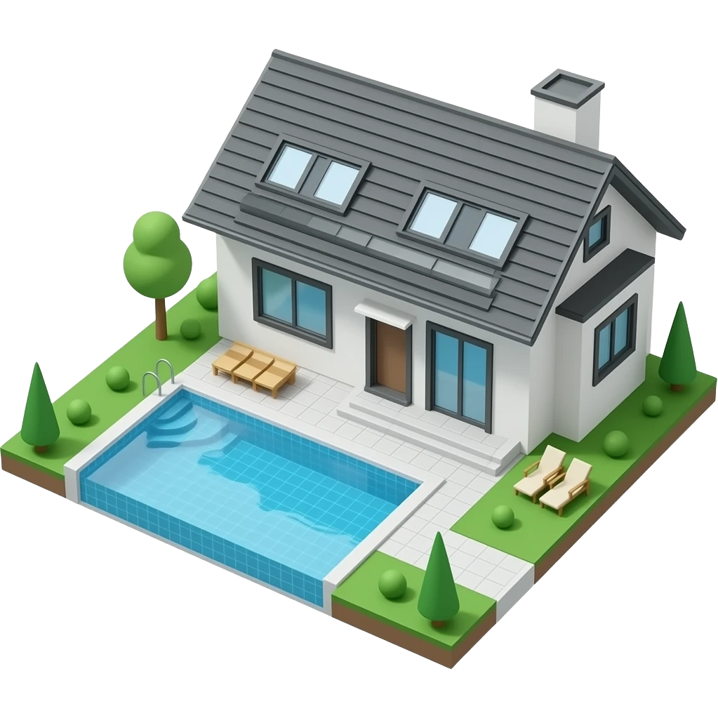 Modern house with swimming pool emoji 3d png no background emoji