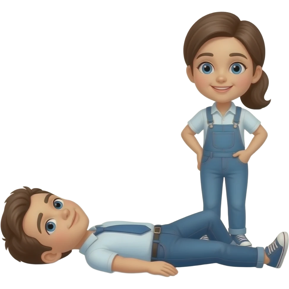 person lying on the ground and person standing next to them emoji