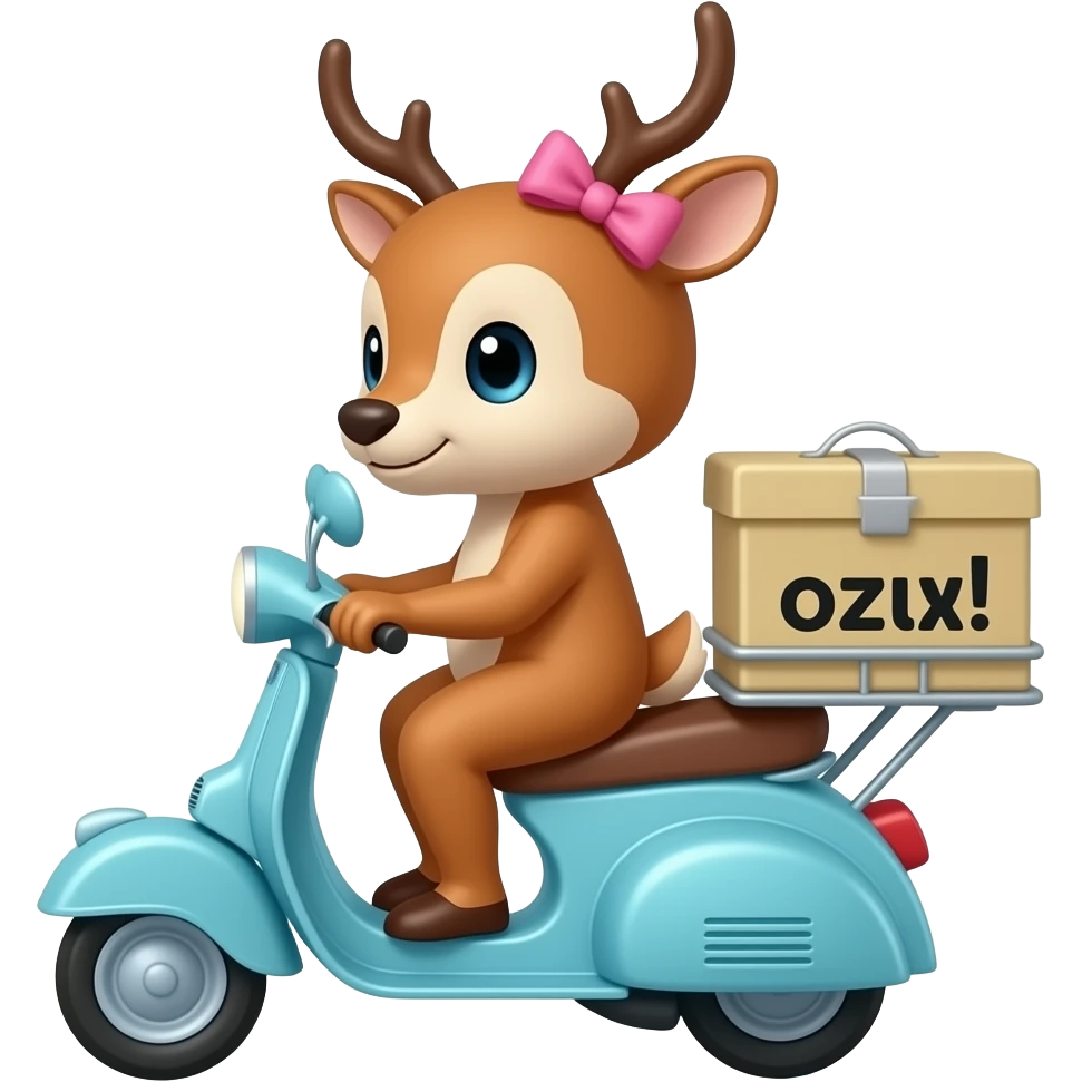 deer who wears pink bow and nothing else and  drives blue scooter as a courier emoji