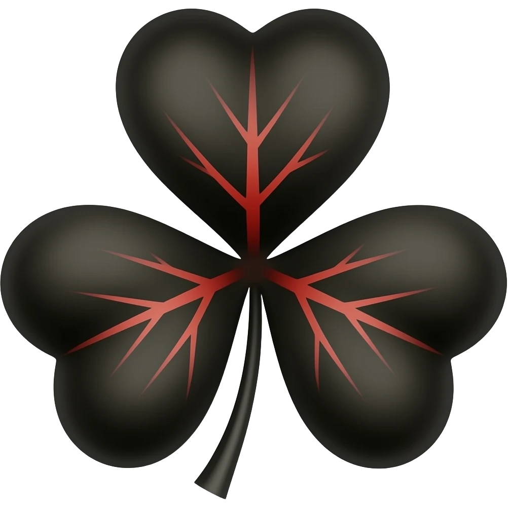 Trébol de 5 hojas, las 5 hojas tienen que ser negras y la vena de la hoja en color rojo emoji