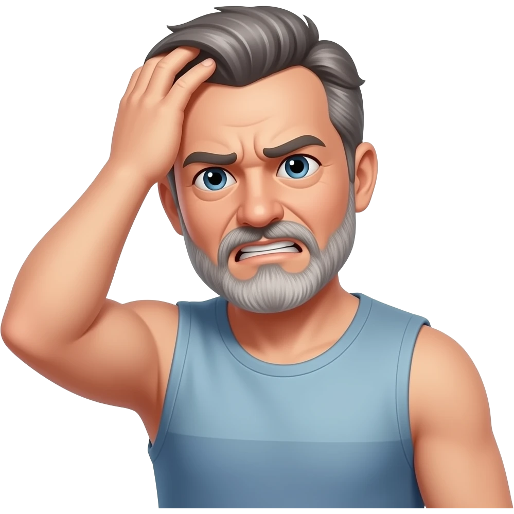 60 year man with goatee with hand on head frustrated sleeveless tee shirt emoji