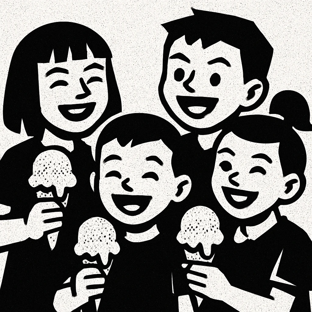 happy children with melting ice cream cones emoji