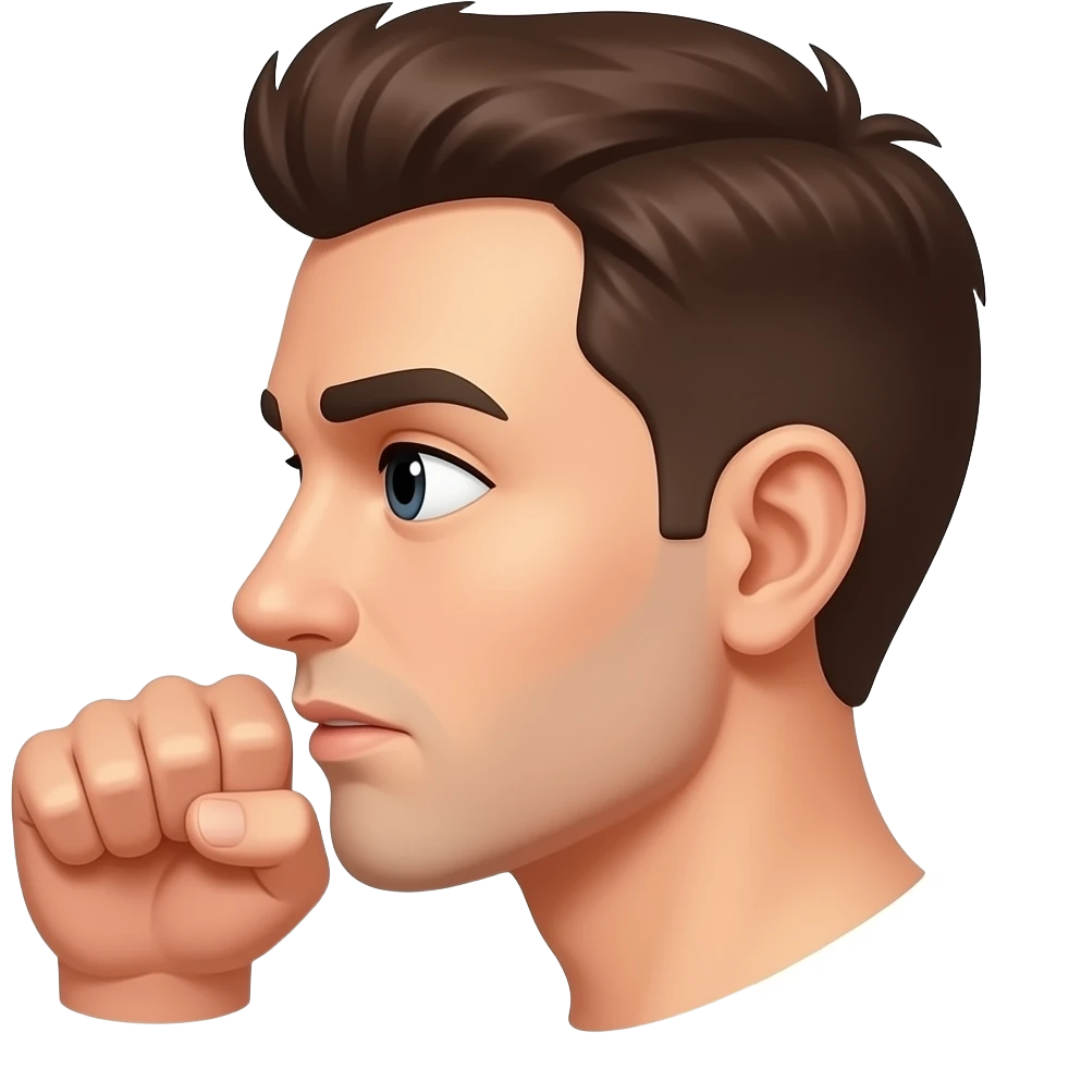 emoji with fist close to mouth with side face poking out emoji