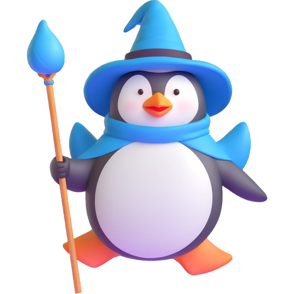 penguin wizard flying on a broomstick emoji