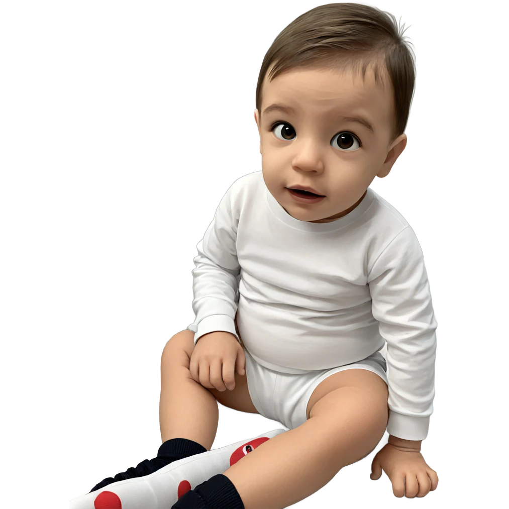 child sitting in socks emoji