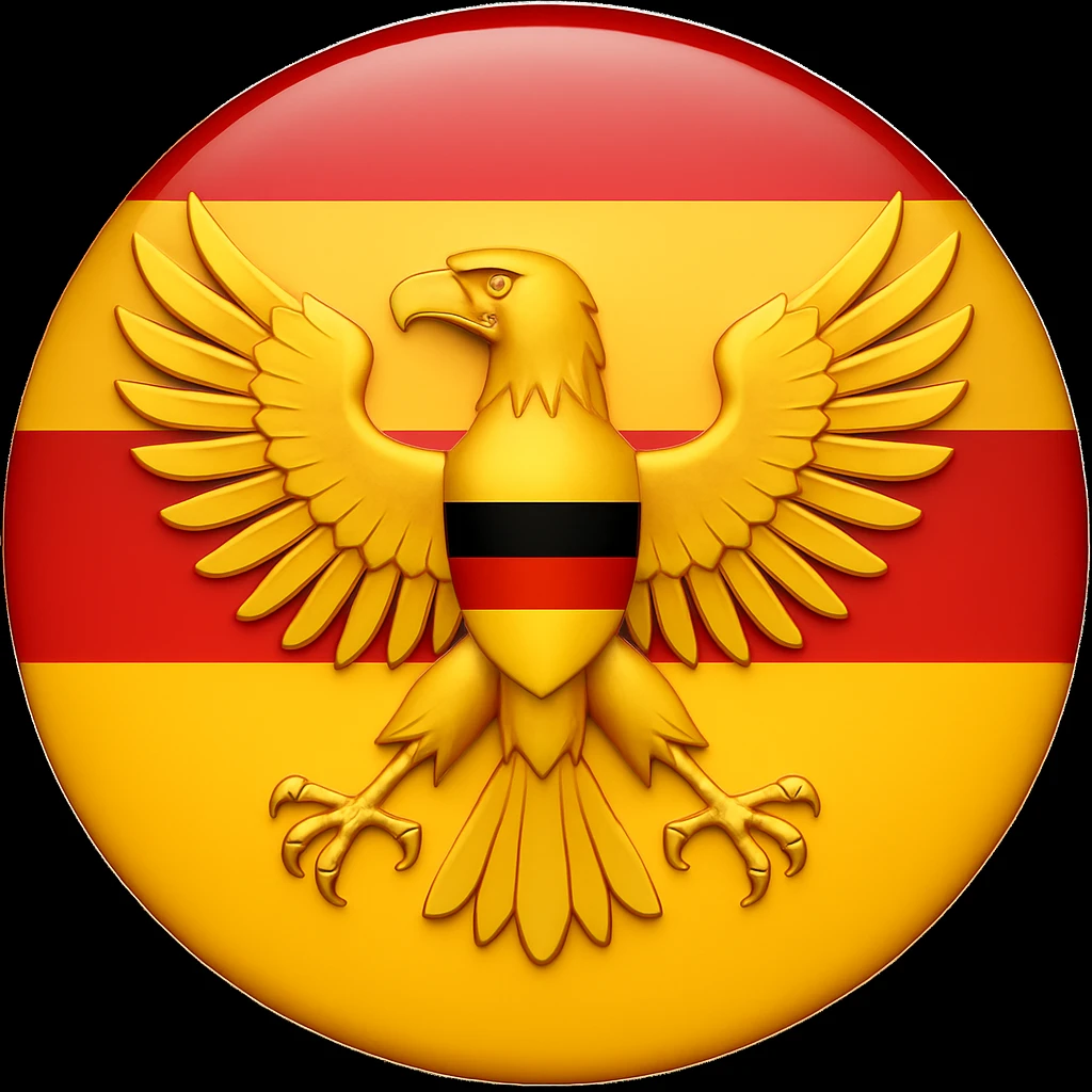 Edit the image of the German flag by changing the eagle to gold color. Keep the design bold, clear, clean, and recognizable with no text. Maintain the original style and clarity of the eagle design. emoji