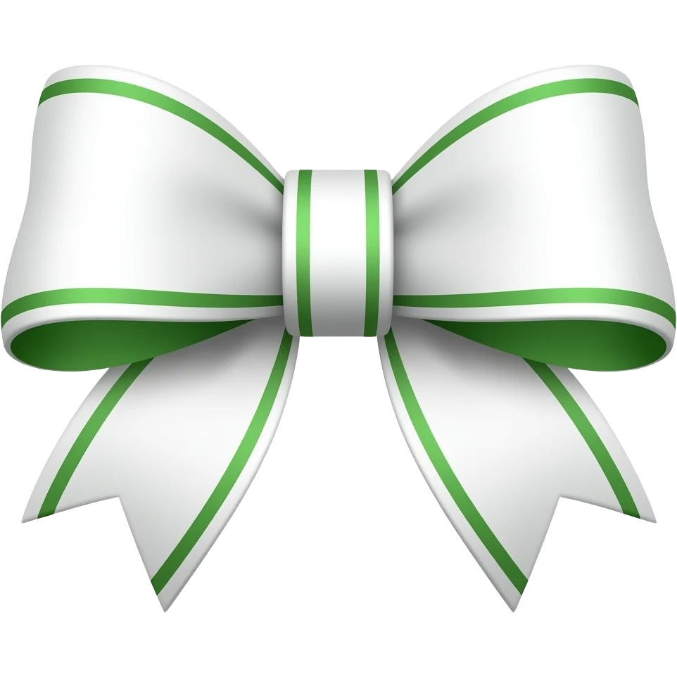 a white bow with green accents emoji