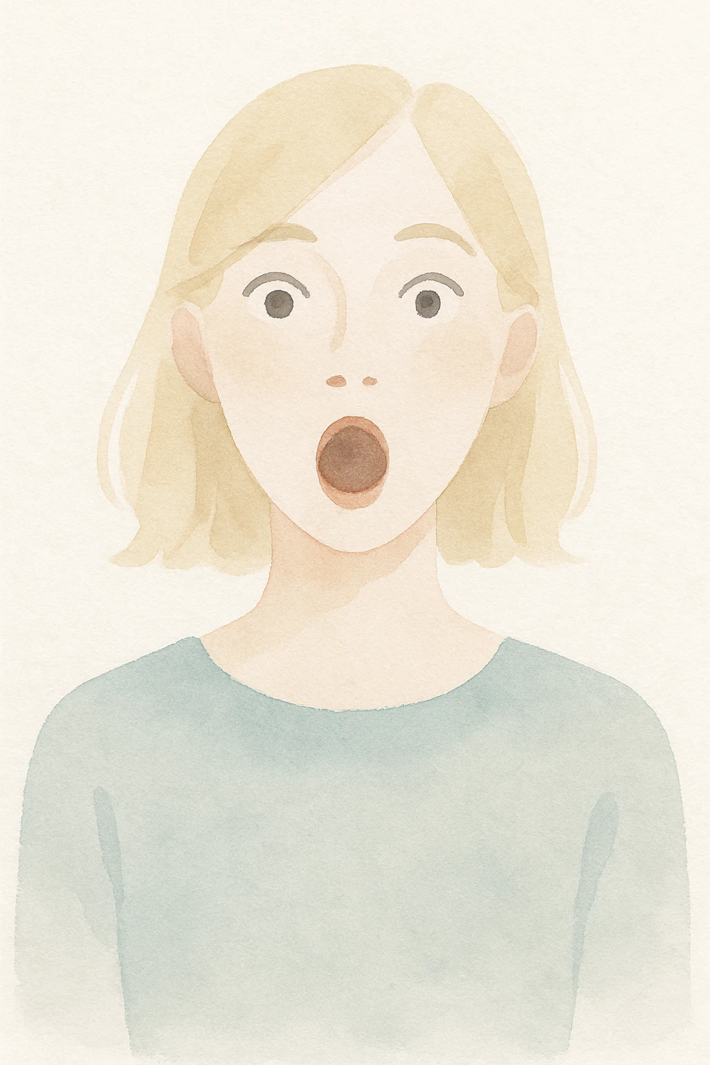 an aesthetic shocked blonde woman, watercolor effect, dreamy, delicate, light background emoji