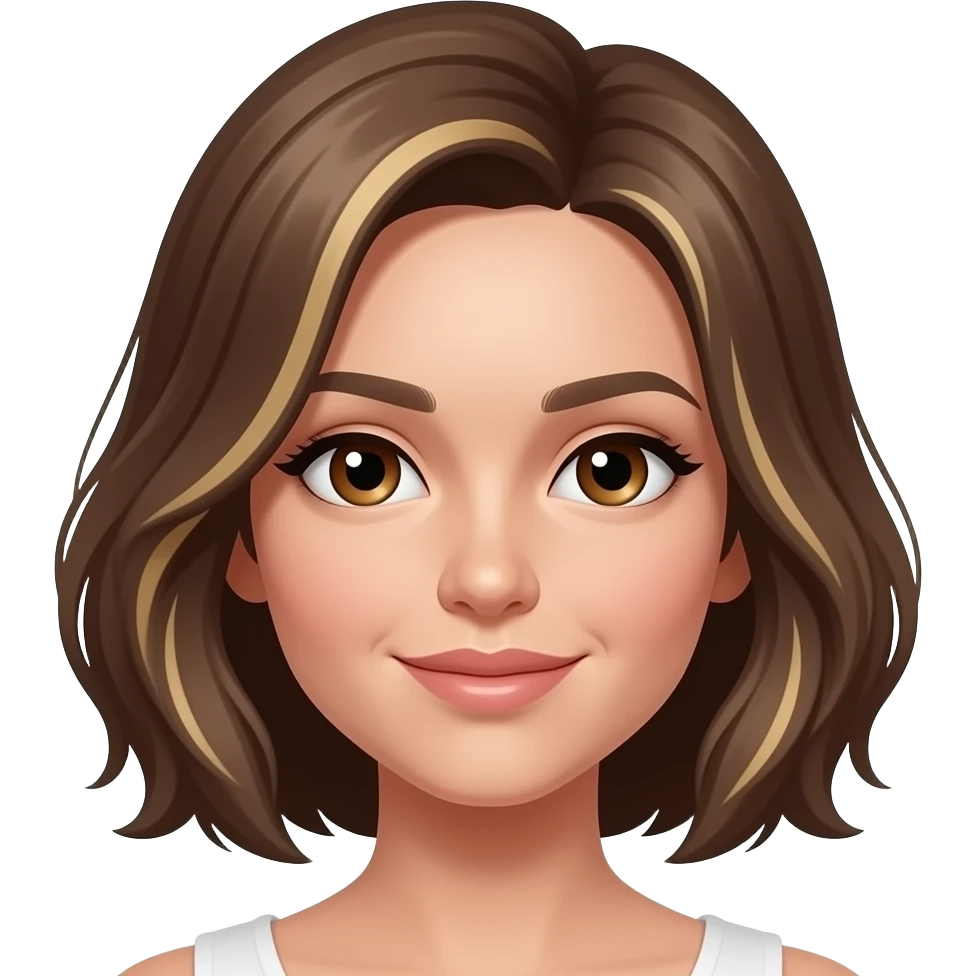 blond  highlights with brown hair side bang.  ight brown skin, side bang female with brown eyes emoji