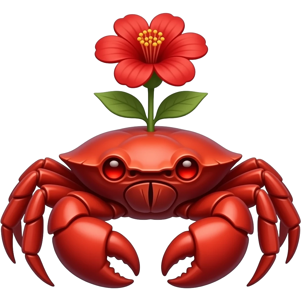A red crab with a red flower growing on its back on its back red eyes glowing eyes facing forward emoji