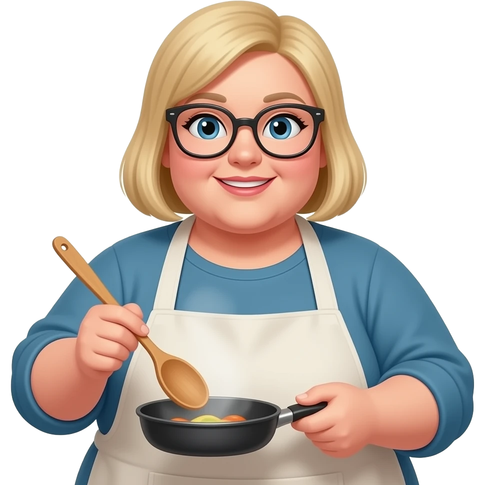 blondie  some overweight woman cooking, glasses, wooden spoon, buzz cut emoji