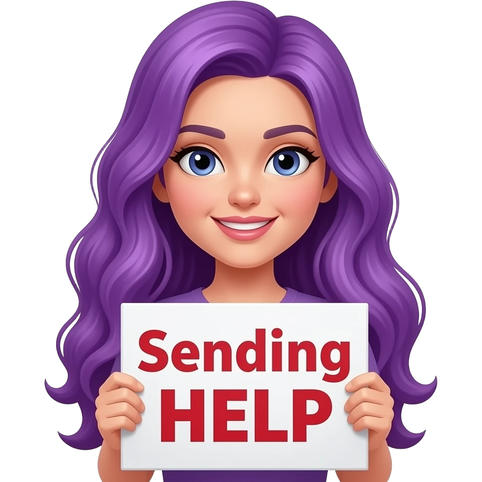 sexy girl with long purple hair holding a Sending HELP sign emoji