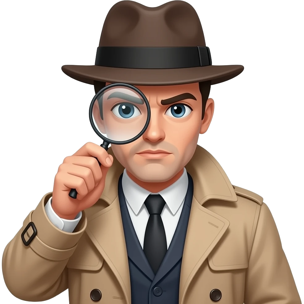 Sexy man detective with serious look on his face with magnifier emoji