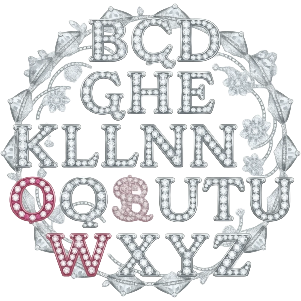 beautiful gemstone shiny floral letters a b c d e f g h i j k l m n o p q r s t u v w x y z    Mark the letters q, u e, s t, i o and n in bold format emoji
